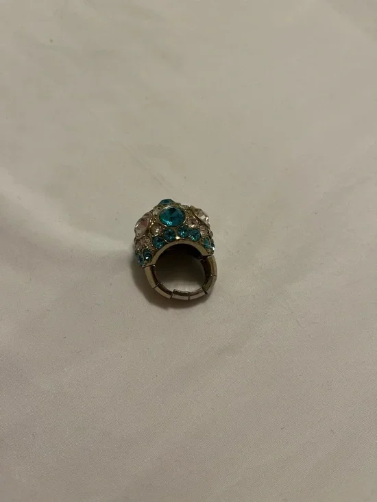 Gold-Tone Dome Ring with Turquoise and Clear Crystals - Picture 2 of 5